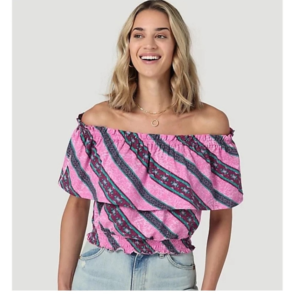 Wrangler Retro Cropped Off-the-Shoulder Top Shirt Blouse Aztec Size M & L